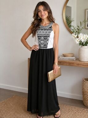 Amy's Closet Midi Embellished Neck/Bodice Sleeveless dress. Size Small